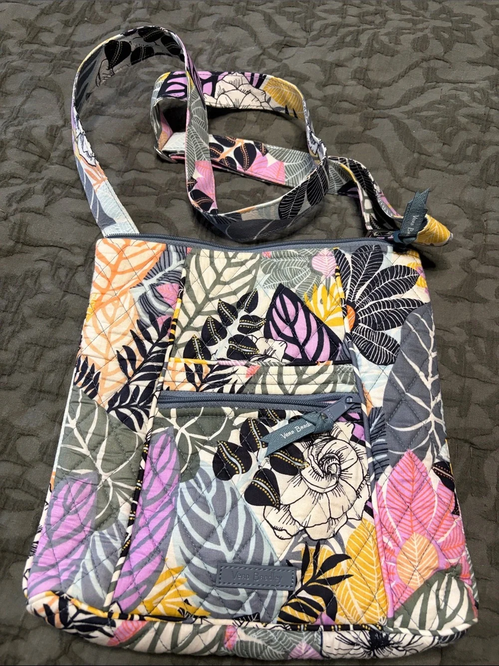 Vera Bradley Quilted Floral Crossbody in Pink, Yellow, Gray